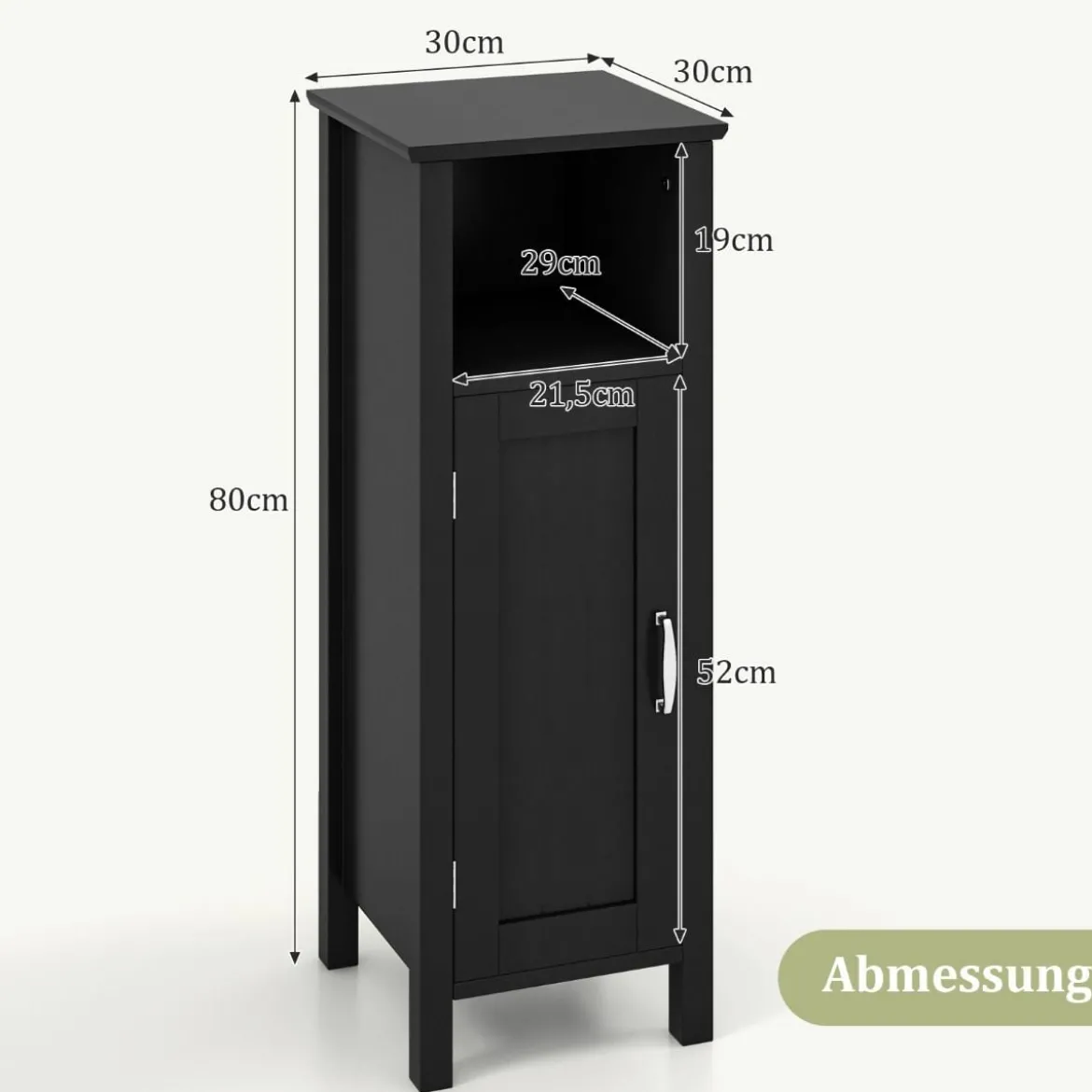 Badezimmerschrank Badschrank mit offenem Fach Beistellschrank Aufbewahrungsschrank 30 x 30 x 80 cm Weiß/Schwarz
