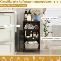 Badezimmerschrank Badschrank mit Tür und verstellbarem Regal freistehender Badezimmer Schrank 40 x 30 x 70 cm Schwarz
