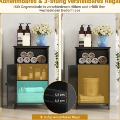 Badezimmerschrank Badschrank mit Tür und verstellbarem Regal freistehender Badezimmer Schrank 40 x 30 x 70 cm Schwarz