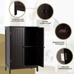 Badezimmerschrank Beistellschrank mit Doppeltür verstellbarem Einlegeboden und Kippsicherung Braun