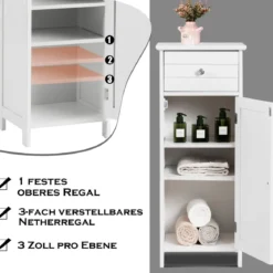 Badezimmerschrank Eintüriger Bodenschrank mit Große Schublade 35 x 30 x 87,5 cm Weiß