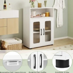Badezimmerschrank freistehender Bodenschrank mit 2 Türen & 3-stufig verstellbarem Regal Weiß