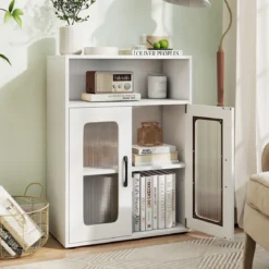 Badezimmerschrank freistehender Bodenschrank mit 2 Türen & 3-stufig verstellbarem Regal Weiß