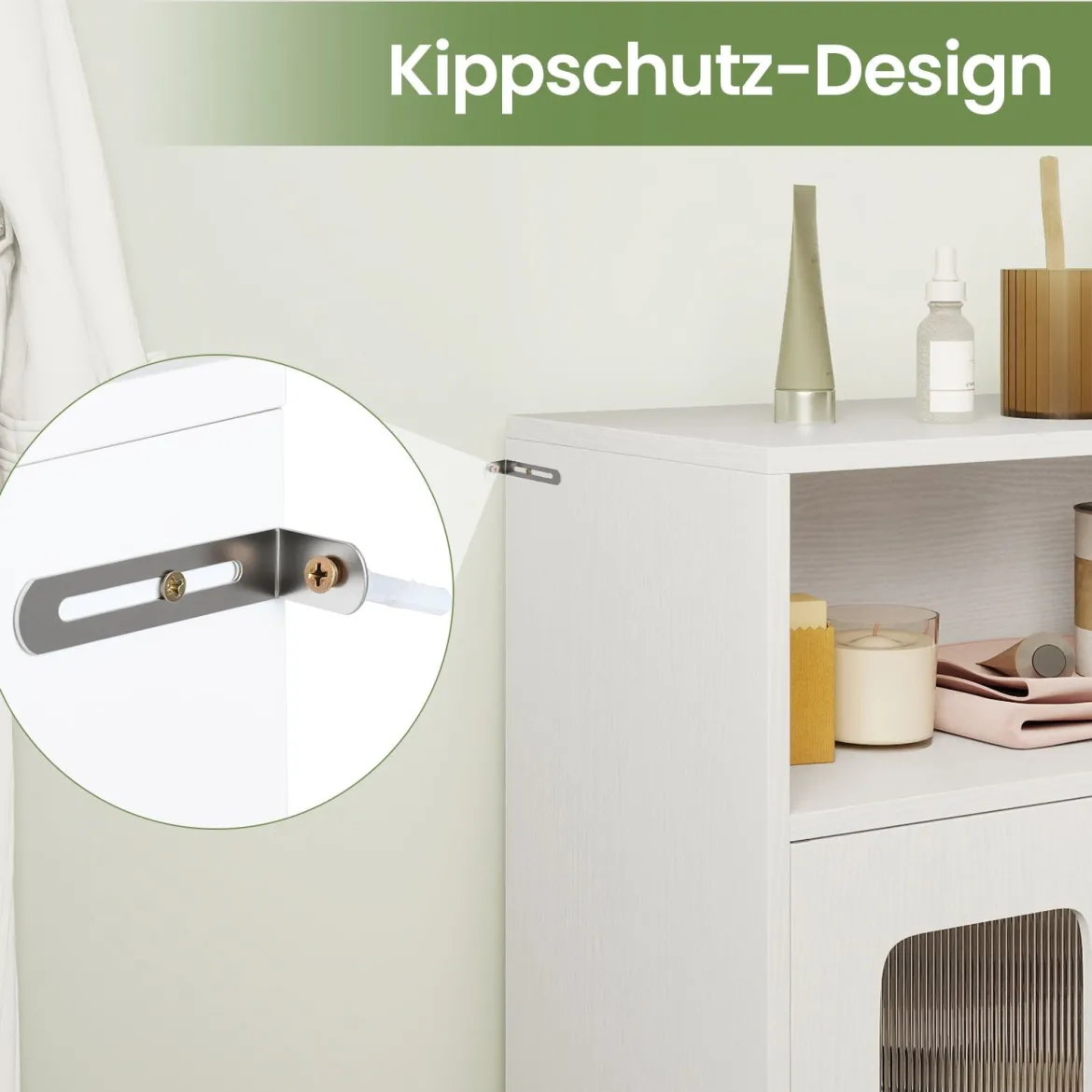 Badezimmerschrank freistehender Bodenschrank mit 2 Türen & 3-stufig verstellbarem Regal Weiß