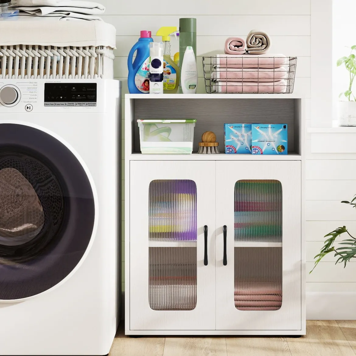 Badezimmerschrank freistehender Bodenschrank mit 2 Türen & 3-stufig verstellbarem Regal Weiß