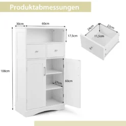 Badezimmerschrank freistehend Aufbewahrungsschrank mit 2 Türen 60 x 30 x 108 cm Weiß