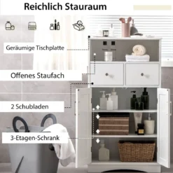 Badezimmerschrank freistehend Aufbewahrungsschrank mit 2 Türen 60 x 30 x 108 cm Weiß