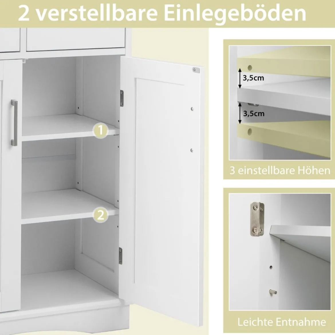 Badezimmerschrank freistehend Aufbewahrungsschrank mit 2 Türen 60 x 30 x 108 cm Weiß