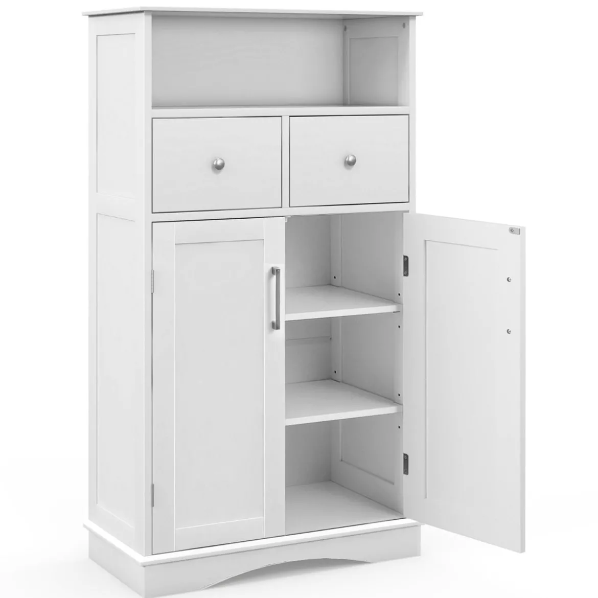 Badezimmerschrank freistehend Aufbewahrungsschrank mit 2 Türen 60 x 30 x 108 cm Weiß