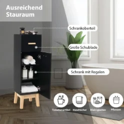 Badezimmerschrank Freistehender Holzschrank mit 1 Schublade 30 x 30 x 102 cm Schwarz