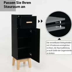 Badezimmerschrank Freistehender Holzschrank mit 1 Schublade 30 x 30 x 102 cm Schwarz
