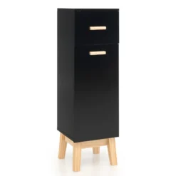 Badezimmerschrank Freistehender Holzschrank mit 1 Schublade 30 x 30 x 102 cm Schwarz