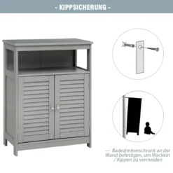 Badezimmer Schrank freistehender Badschrank Aufbewahrungsschrank Grau/Schwarz/Weiß