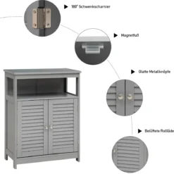 Badezimmer Schrank freistehender Badschrank Aufbewahrungsschrank Grau/Schwarz/Weiß