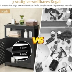 Badezimmer Schrank freistehender Badschrank Aufbewahrungsschrank Grau/Schwarz/Weiß