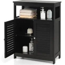 Badezimmer Schrank freistehender Badschrank Aufbewahrungsschrank Grau/Schwarz/Weiß