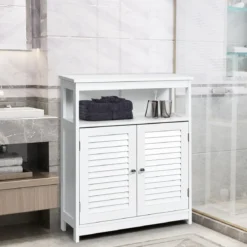 Badezimmer Schrank freistehender Badschrank Aufbewahrungsschrank Grau/Schwarz/Weiß