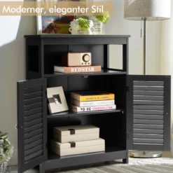 Badezimmer Schrank freistehender Badschrank Aufbewahrungsschrank Grau/Schwarz/Weiß