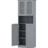 Badezimmerschrank freistehender Hochschrank mit 4 Türen & Verstellbarem Einlegeboden Badschrank mit Kippschutz Grau 164 cm