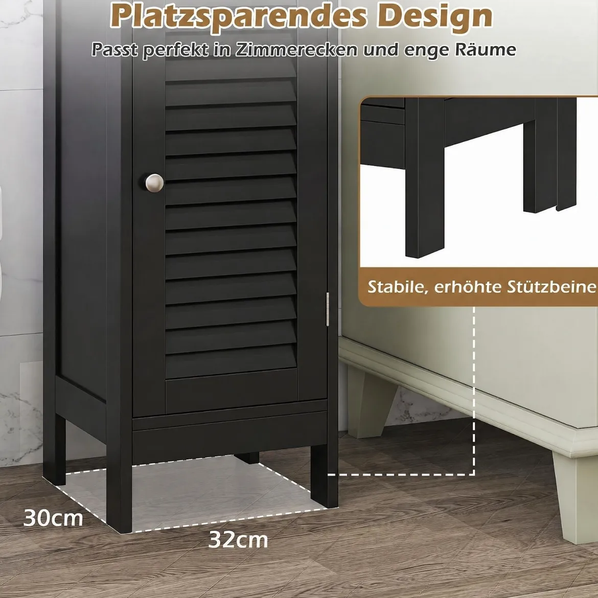 Badezimmerschrank Freistehender WC-Schrank mit Schublade 32 x 30 x 87,5 cm Schwarz