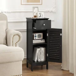 Badezimmerschrank Freistehender WC-Schrank mit Schublade 32 x 30 x 87,5 cm Schwarz