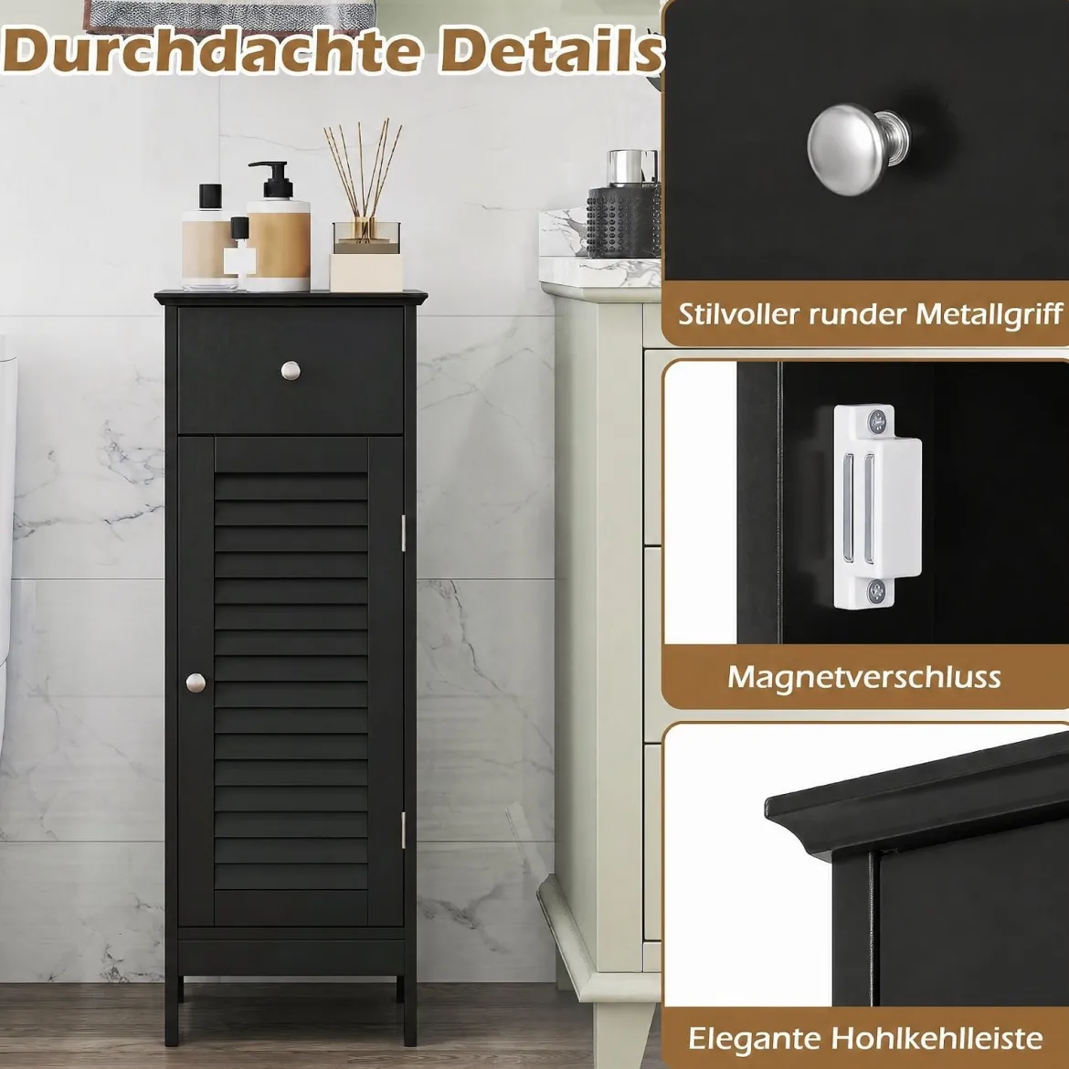 Badezimmerschrank Freistehender WC-Schrank mit Schublade 32 x 30 x 87,5 cm Schwarz