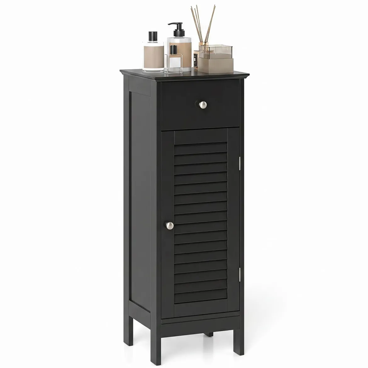 Badezimmerschrank Freistehender WC-Schrank mit Schublade 32 x 30 x 87,5 cm Schwarz