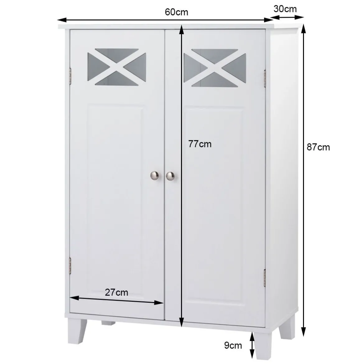 Badezimmerschrank freistehend Badschrank Sideboard Schrank inkl. höhenverstellbarer Ablage 60 x 30 x 87cmweiß