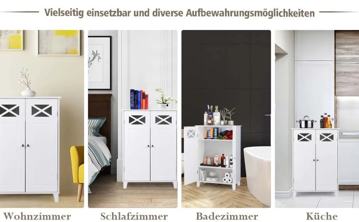 Badezimmerschrank freistehend Badschrank Sideboard Schrank inkl. höhenverstellbarer Ablage 60 x 30 x 87cmweiß