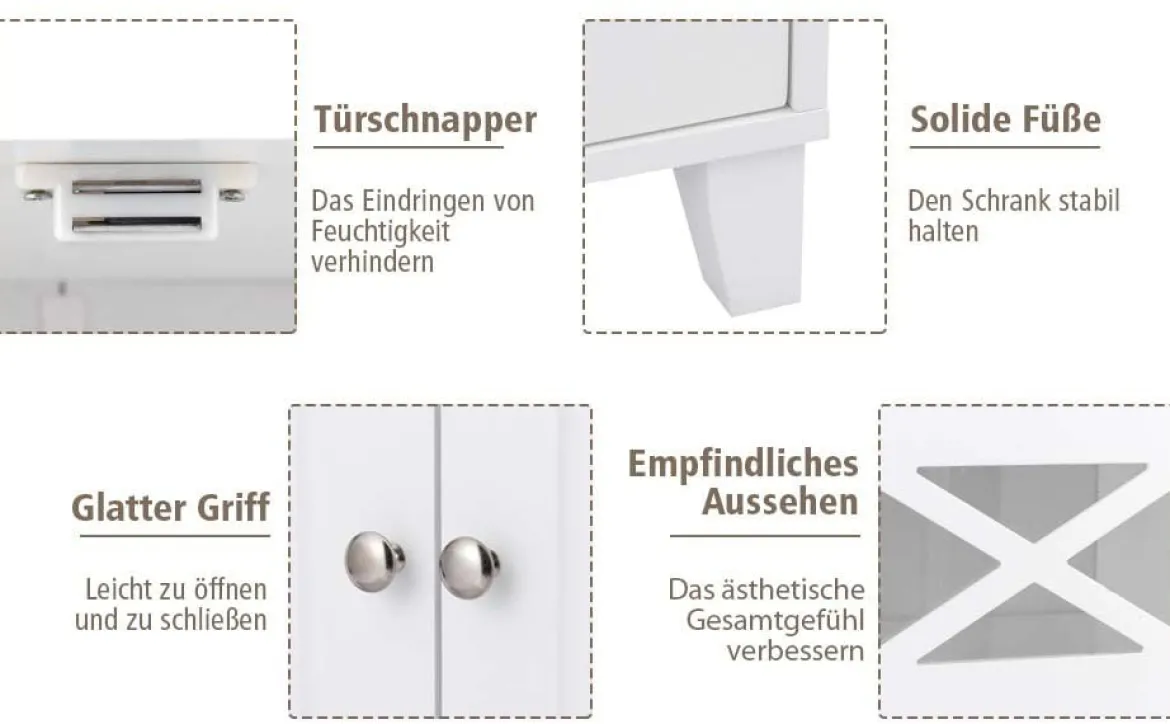 Badezimmerschrank freistehend Badschrank Sideboard Schrank inkl. höhenverstellbarer Ablage 60 x 30 x 87cmweiß