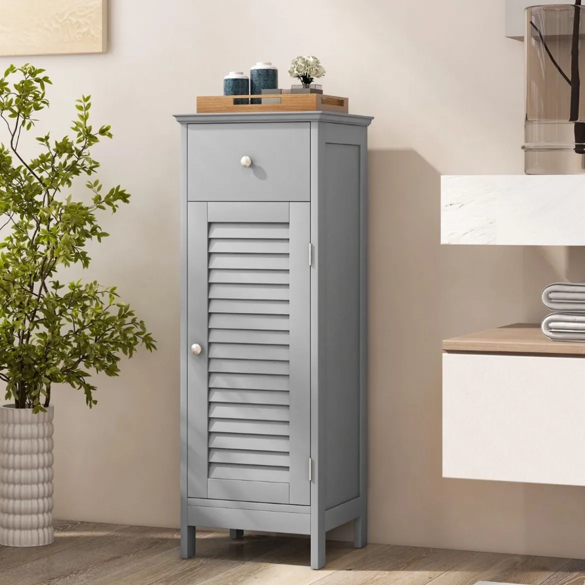 Badezimmerschrank Freistehender WC-Schrank mit Schublade 32 x 30 x 88 cm Grau