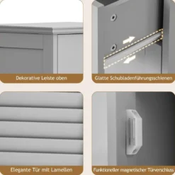Badezimmerschrank Freistehender WC-Schrank mit Schublade 32 x 30 x 88 cm Grau