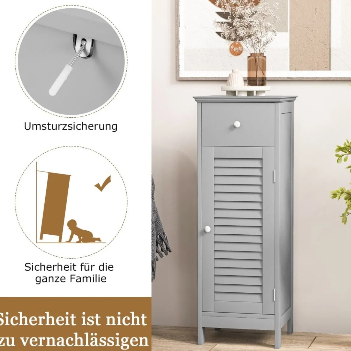 Badezimmerschrank Freistehender WC-Schrank mit Schublade 32 x 30 x 88 cm Grau
