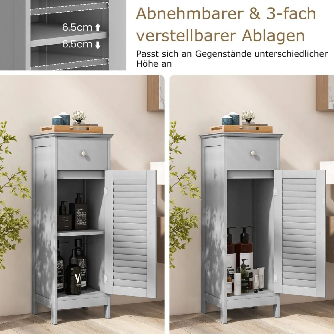 Badezimmerschrank Freistehender WC-Schrank mit Schublade 32 x 30 x 88 cm Grau