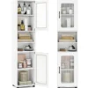 Badezimmerschrank Hochschrank mit 2 Transparenten Glastüren Verstellbaren Regalen 40 x 30 x 170 cm Weiß