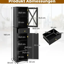 Badezimmerschrank Hochschrank mit Verstellbaren Einlegeböden & Schublade Badschrank Schwarz