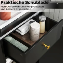 Badezimmerschrank Hochschrank mit Verstellbaren Einlegeböden & Schublade Badschrank Schwarz