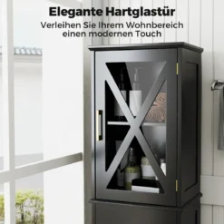 Badezimmerschrank Hochschrank mit Verstellbaren Einlegeböden & Schublade Badschrank Schwarz