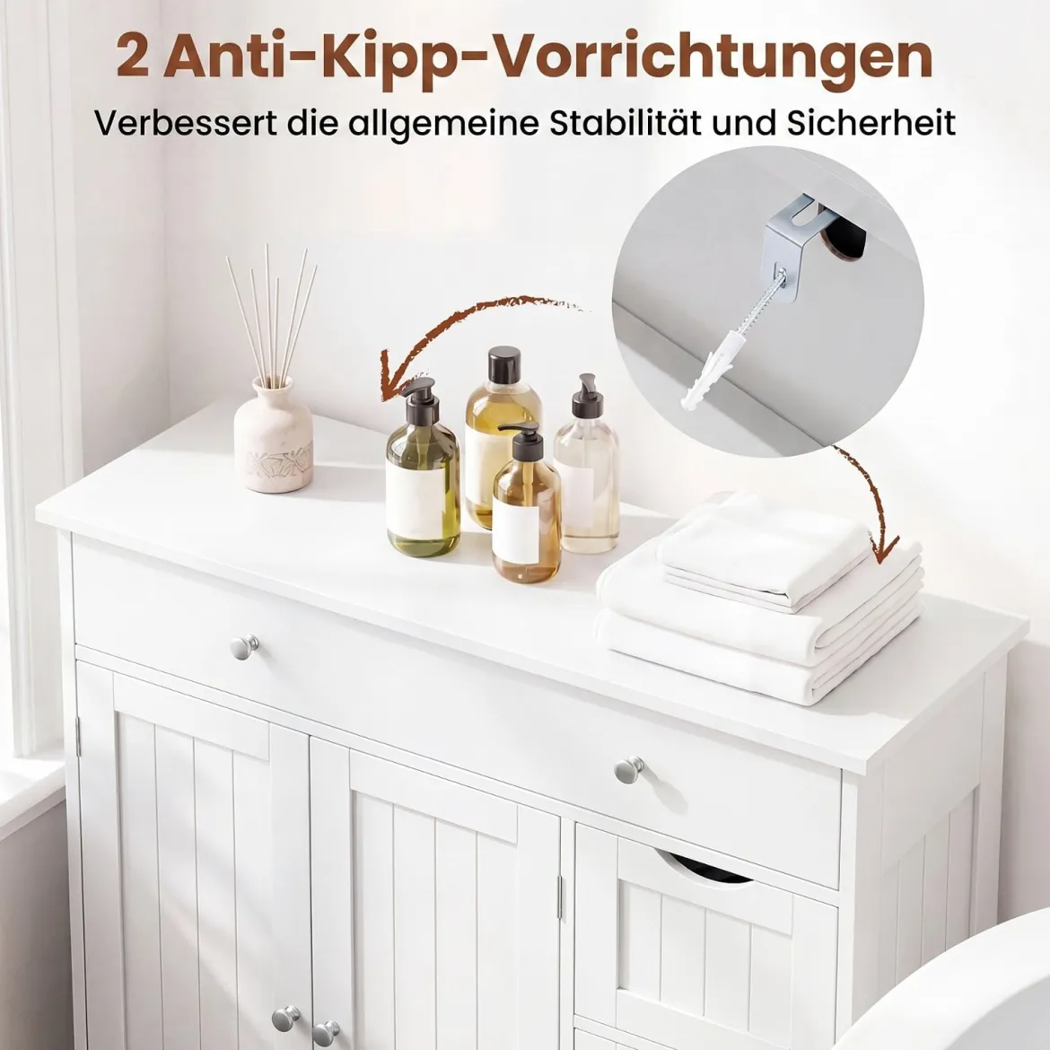 Badezimmerschrank Holz Freistehender Badschrank mit 4 Schubladen und 2 Türen 80 x 30 x 82 cm Weiß