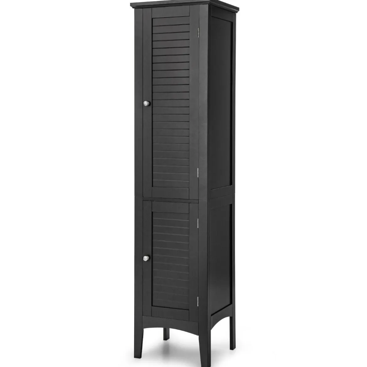 Badezimmerschrank mit 5 Fächern & 2 Lamellentür & Regalen & Kippsicherung Schmaler Hochschrank