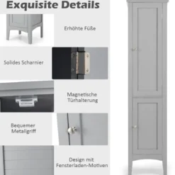 Badezimmerschrank mit 5 Fächern & 2 Lamellentür & Regalen & Kippsicherung Schmaler Hochschrank