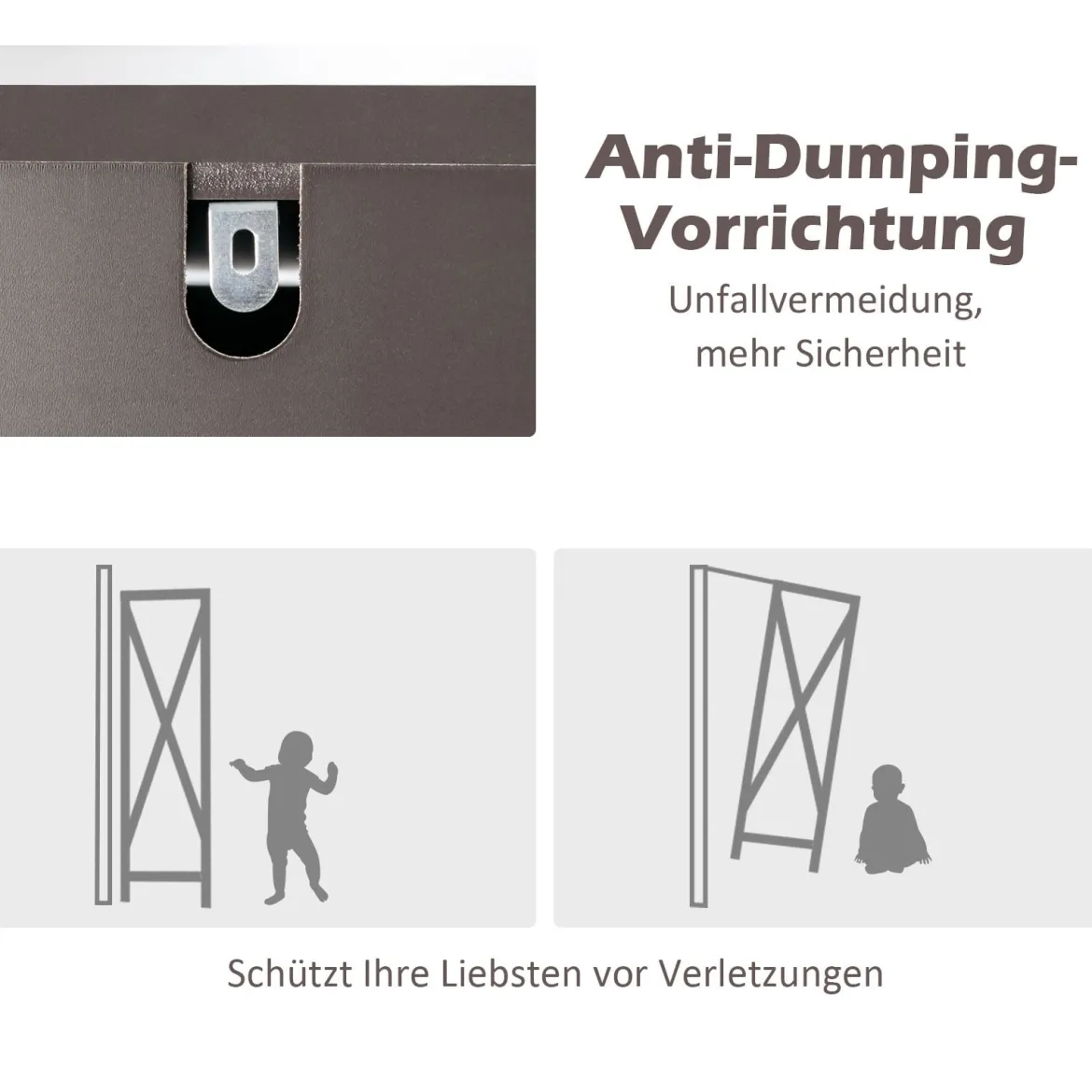 Badezimmerschrank mit 5 Fächern & 2 Lamellentür & Regalen & Kippsicherung Schmaler Hochschrank