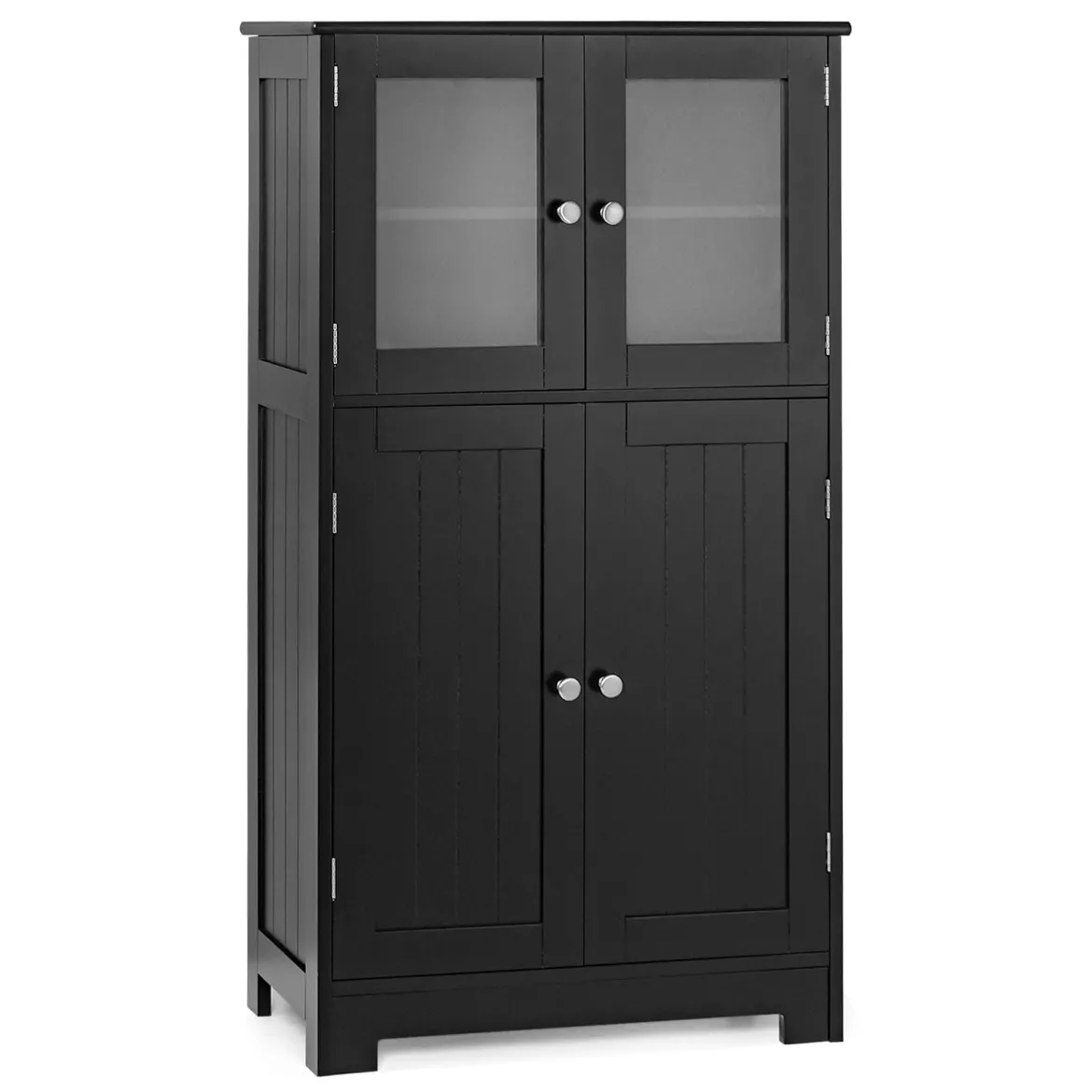 Badezimmerschrank mit Glastüren & verstellbarem Regal Badschrank Hochschrank Holz Schwarz