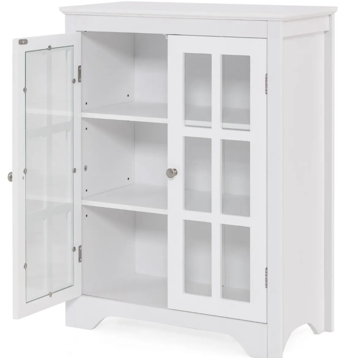 Badezimmerschrank mit 2 Glastüren & 2 Verstellbaren Ablagen Badschrank 60 x 30 x 80 cm Weiß