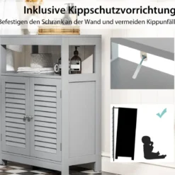 Badezimmerschrank mit Höhenverstellbarer Ablage 60 x 30 x 80,5 cm Grau
