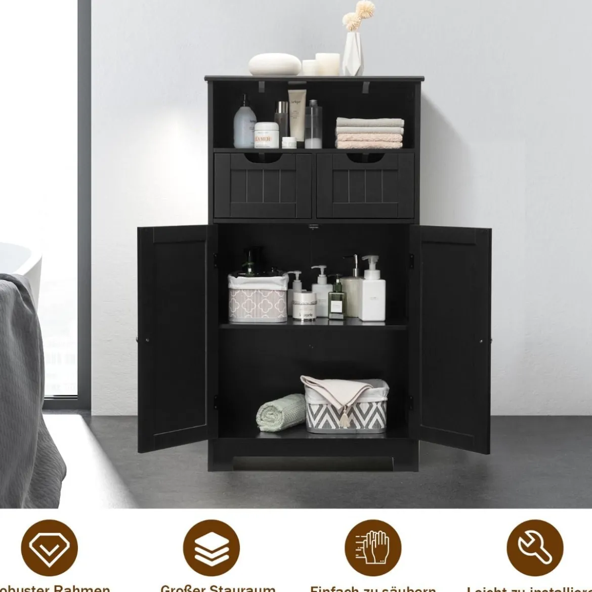 Badezimmerschrank mit höhenverstellbarer Ablage Badschrank 60 x 30 x 109 cm Schwarz