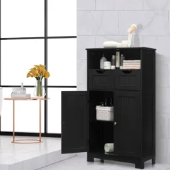 Badezimmerschrank mit höhenverstellbarer Ablage Badschrank 60 x 30 x 109 cm Schwarz