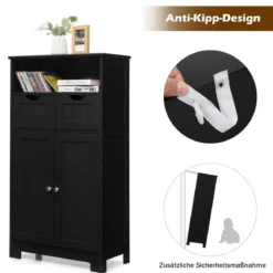Badezimmerschrank mit höhenverstellbarer Ablage Badschrank 60 x 30 x 109 cm Schwarz
