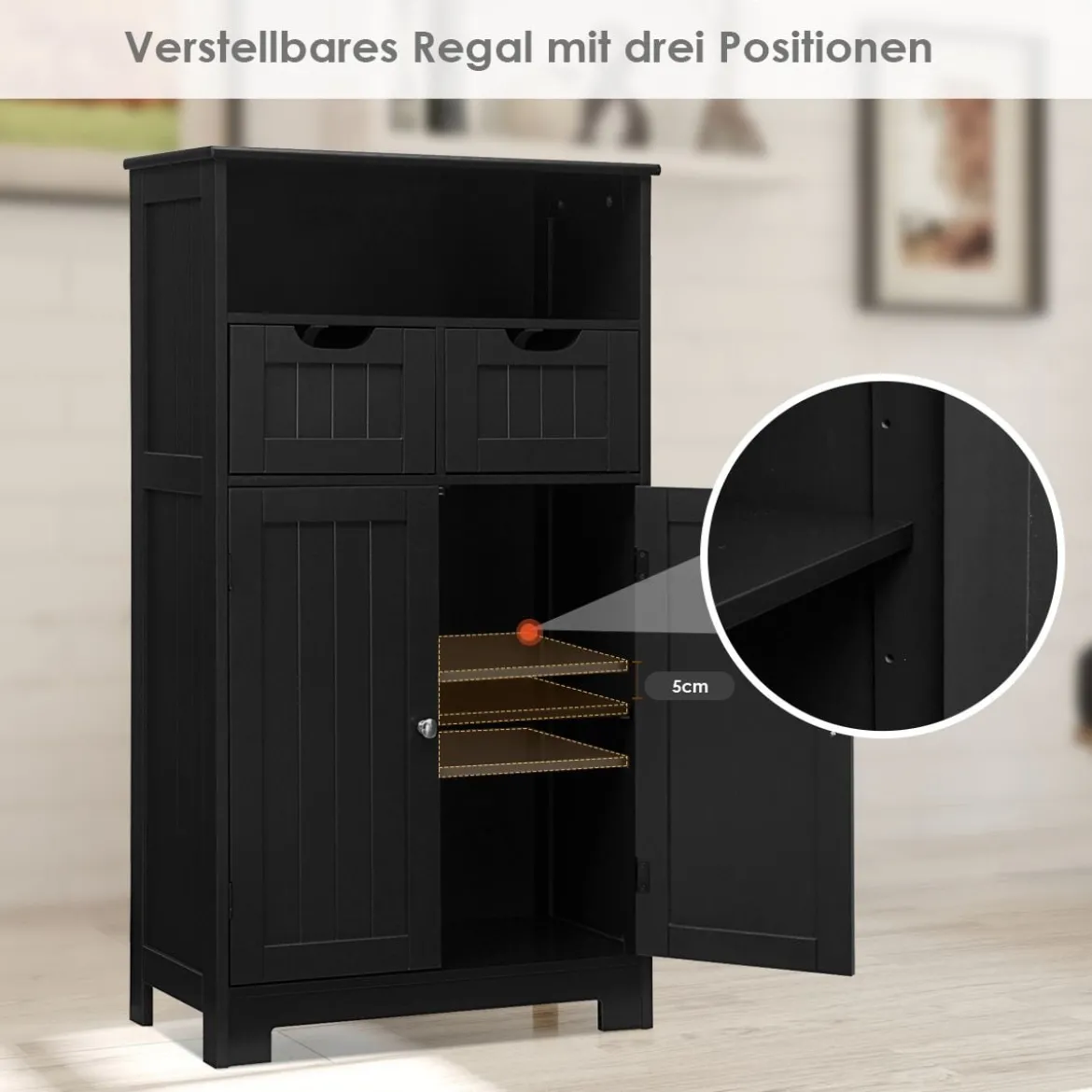 Badezimmerschrank mit höhenverstellbarer Ablage Badschrank 60 x 30 x 109 cm Schwarz