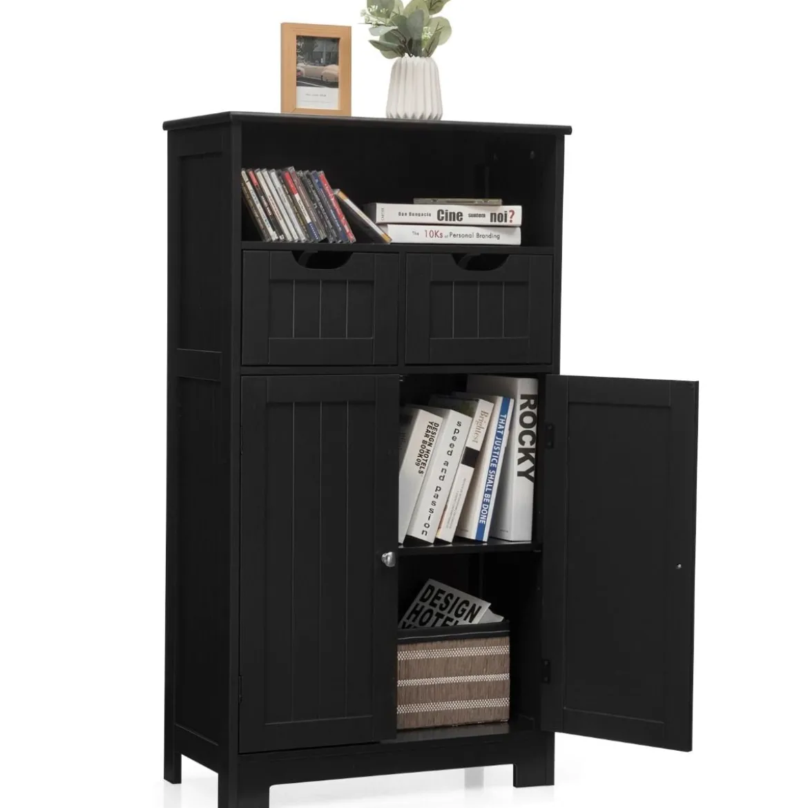 Badezimmerschrank mit höhenverstellbarer Ablage Badschrank 60 x 30 x 109 cm Schwarz